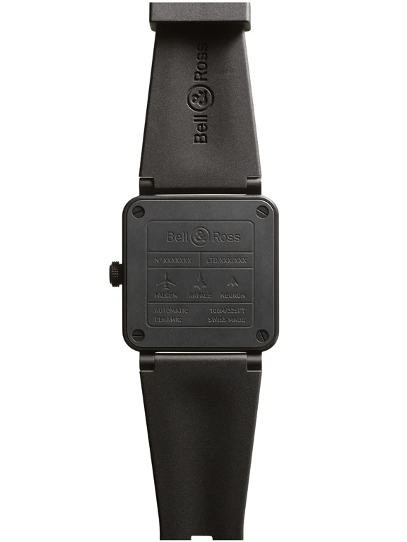 Bell & Ross BR-03 Green Radar Ceramic 999 เรือนแห่งความพิเศษ ฝาหลังสลักเครื่องบิน Falcon Rafale และ Neuron ของ Dassault Aviation