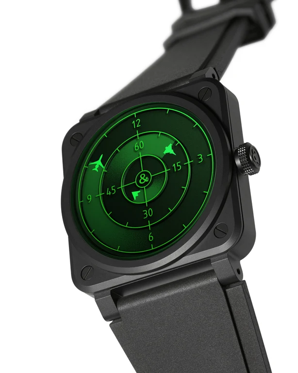 Bell & Ross BR-03 Green Radar Ceramic 999 เรือนแห่งความพิเศษ หน้าปัด Bell & Ross BR-03 Green Radar Ceramic เครื่องบิน Falcon Rafale และ Neuron