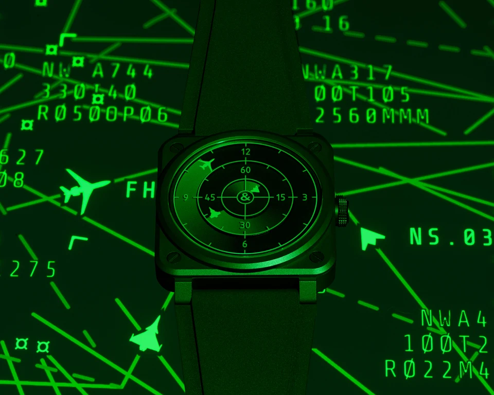 Bell & Ross BR-03 Green Radar Ceramic 999 เรือนแห่งความพิเศษ Bell & Ross Green Radar สายยางสีดำ