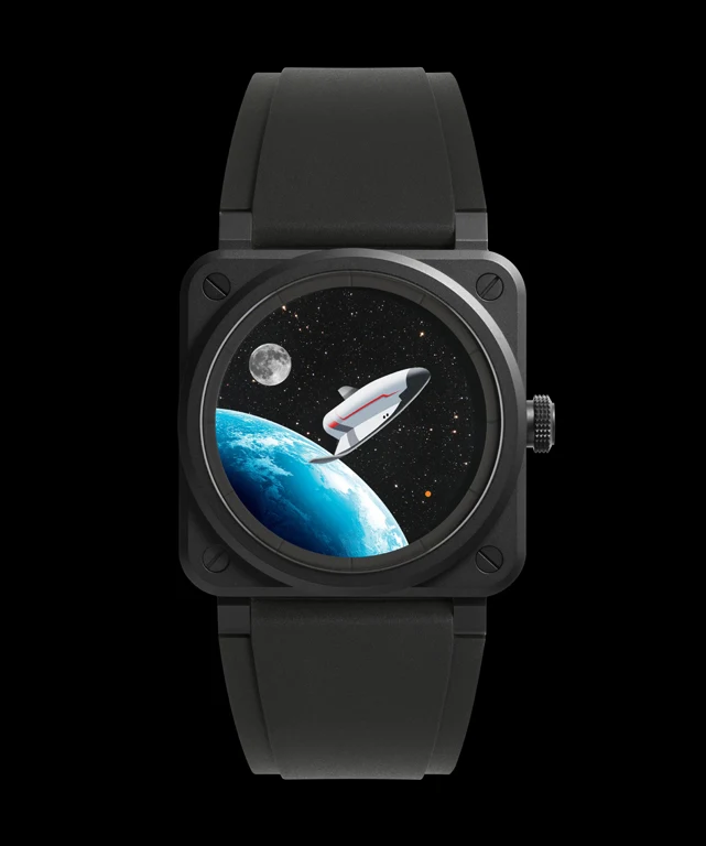 หน้าปัด Bell & Ross BR-03 Space Mission ดวงจันทร์ โลก และยานอวกาศ