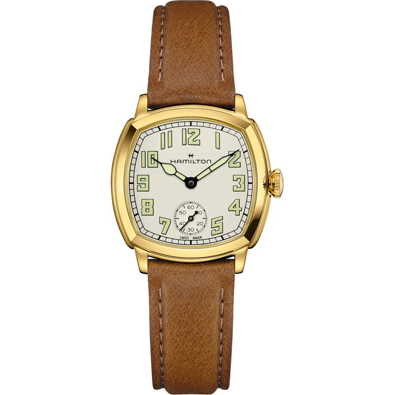 Hamilton American Classic Cushion H36119520 เคลือบ PVD สีทอง หน้าปัดสีเบจ 30 มม.