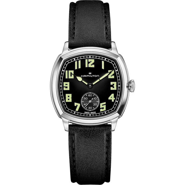 Hamilton American Classic Cushion H36129730 หน้าปัดสีดำ ตัวเรือน 34 มม.