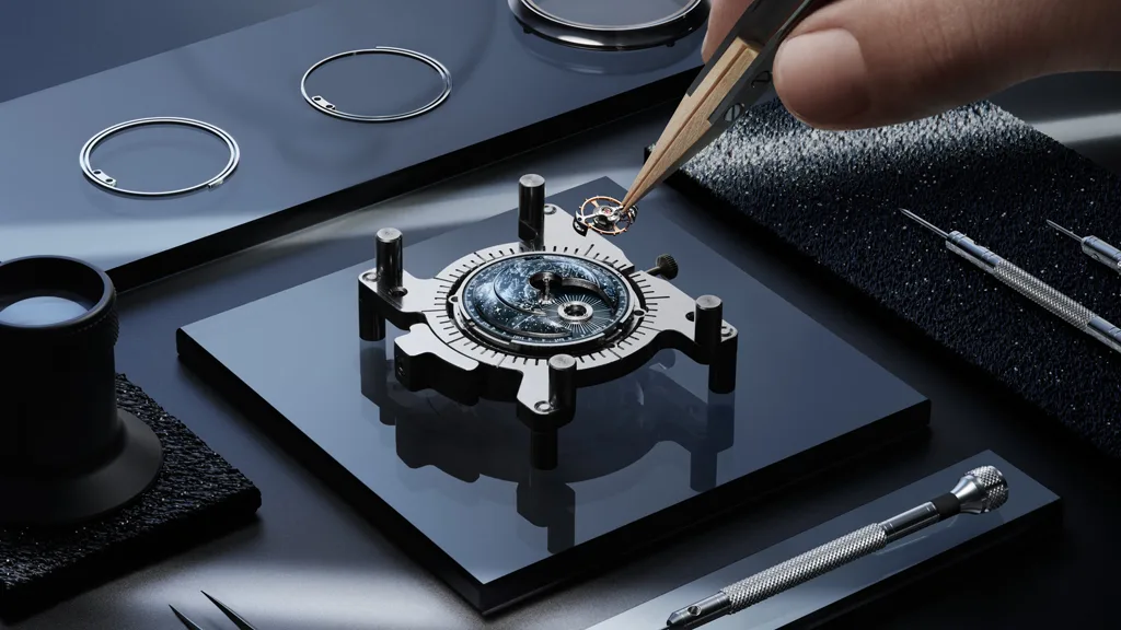 ช่างประกอบกรง Cosmotourbillon ในห้อง Métiers Rares