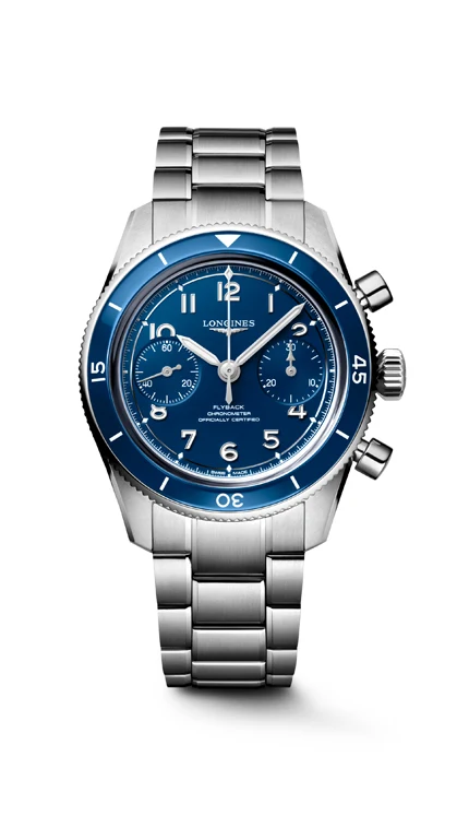Longines Spirit Pilot Matt Blue เพิ่มความสดด้วยสีสันหน้าปัดใหม่ Longines Spirit Pilot Flyback Ref. L3.721.4.93.6 หน้าปัด Matt Blue สายสเตนเลสสตีล