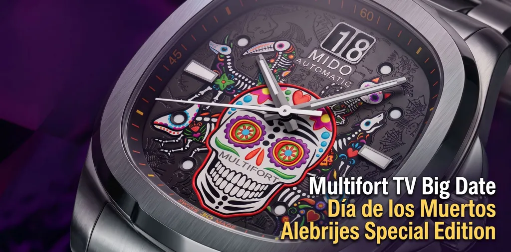หน้าปัด Mido Multifort TV Big Date ลาย Calavera หน้าปัด Mido Multifort TV Big Date ลายหัวกะโหลก Calavera และช่องวันที่ Big Date
