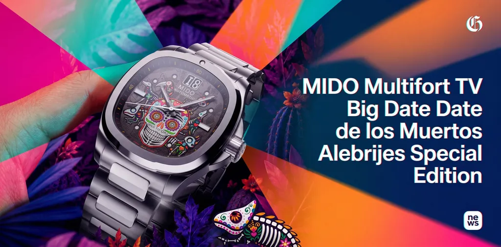 นาฬิกา Mido Multifort TV Big Date ลวดลายหัวกะโหลกและ Alebrijes เทศกาล Day of the Dead