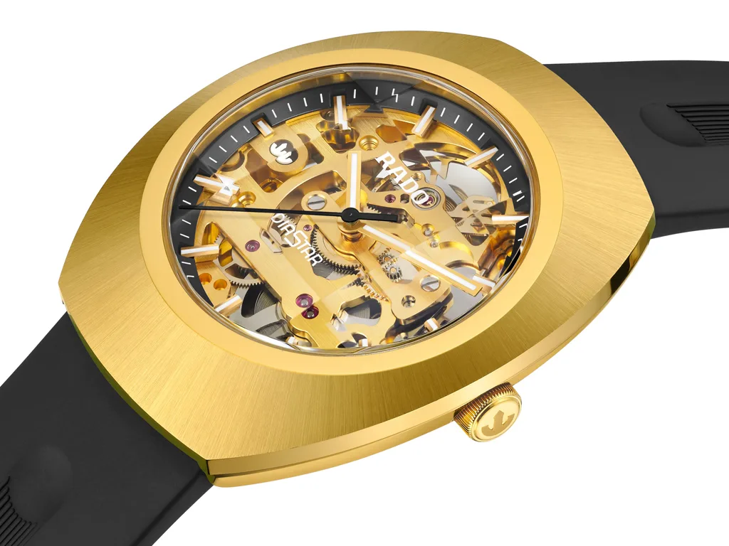 Rado DiaStar Original Skeleton สีสันใหม่แห่งฤดูใบไม้ร่วง Rado DiaStar Original Skeleton R12166159 ขอบ Ceramos สีเหลืองทอง หน้าปัดสีดำ