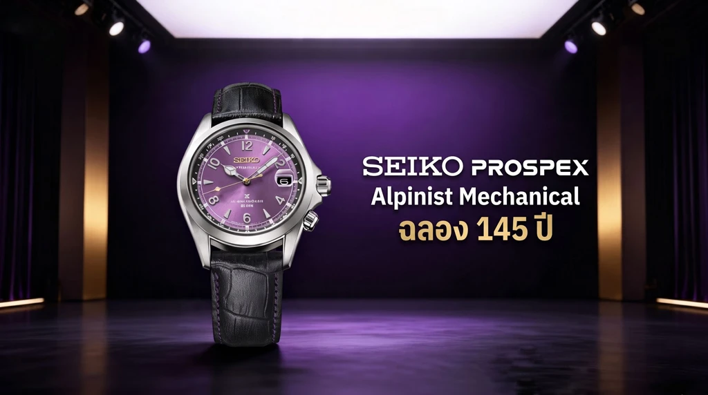 Seiko Prospex Alpinist Mechanical ในรหัส HBC006J ฉลอง 145 ปีผลิต 7,000 เรือน Seiko Alpinist HBC006J หน้าปัดม่วงเอโดะ สายหนังสีดำ